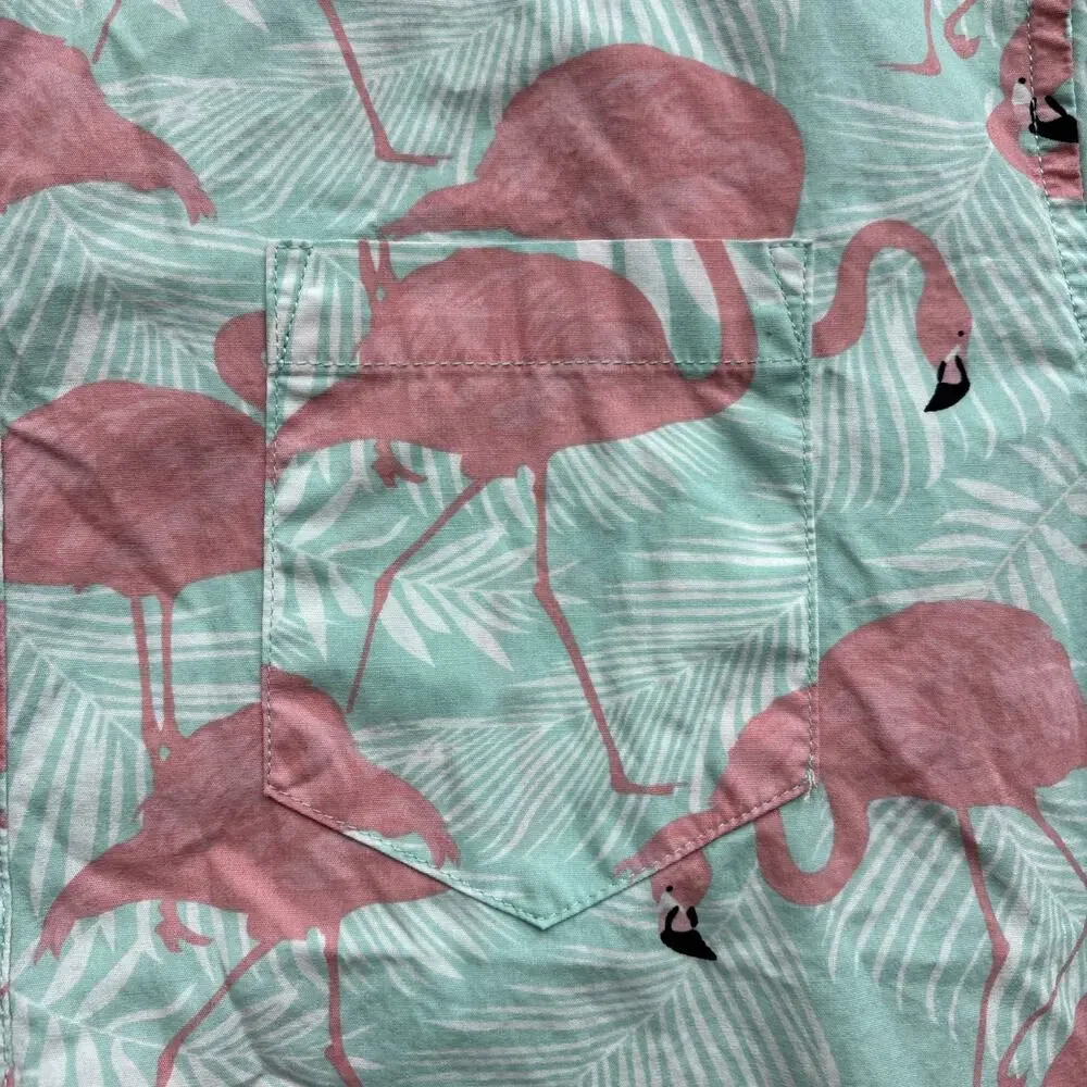 RF Brand MFG Men Medium Hawaiian Shirt Flamingo Short Sleeve Tropical‎